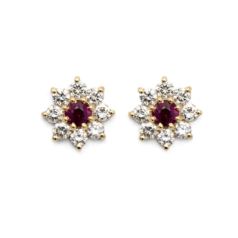 Ruby & Diamond Flower Earrings
